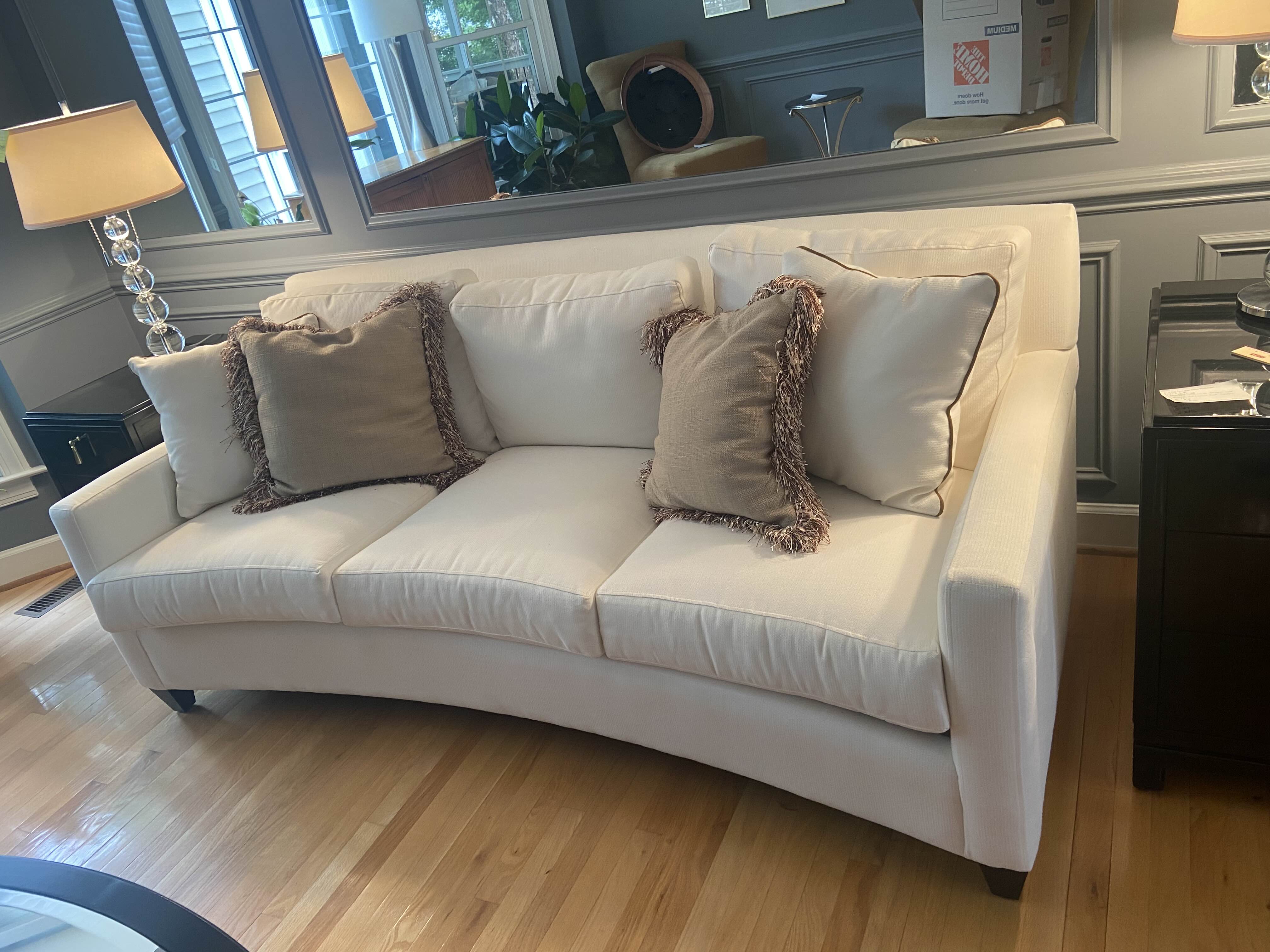 Precedent Cream Colored Couch (Curved Front) W/ Cushions & Toss Pillows