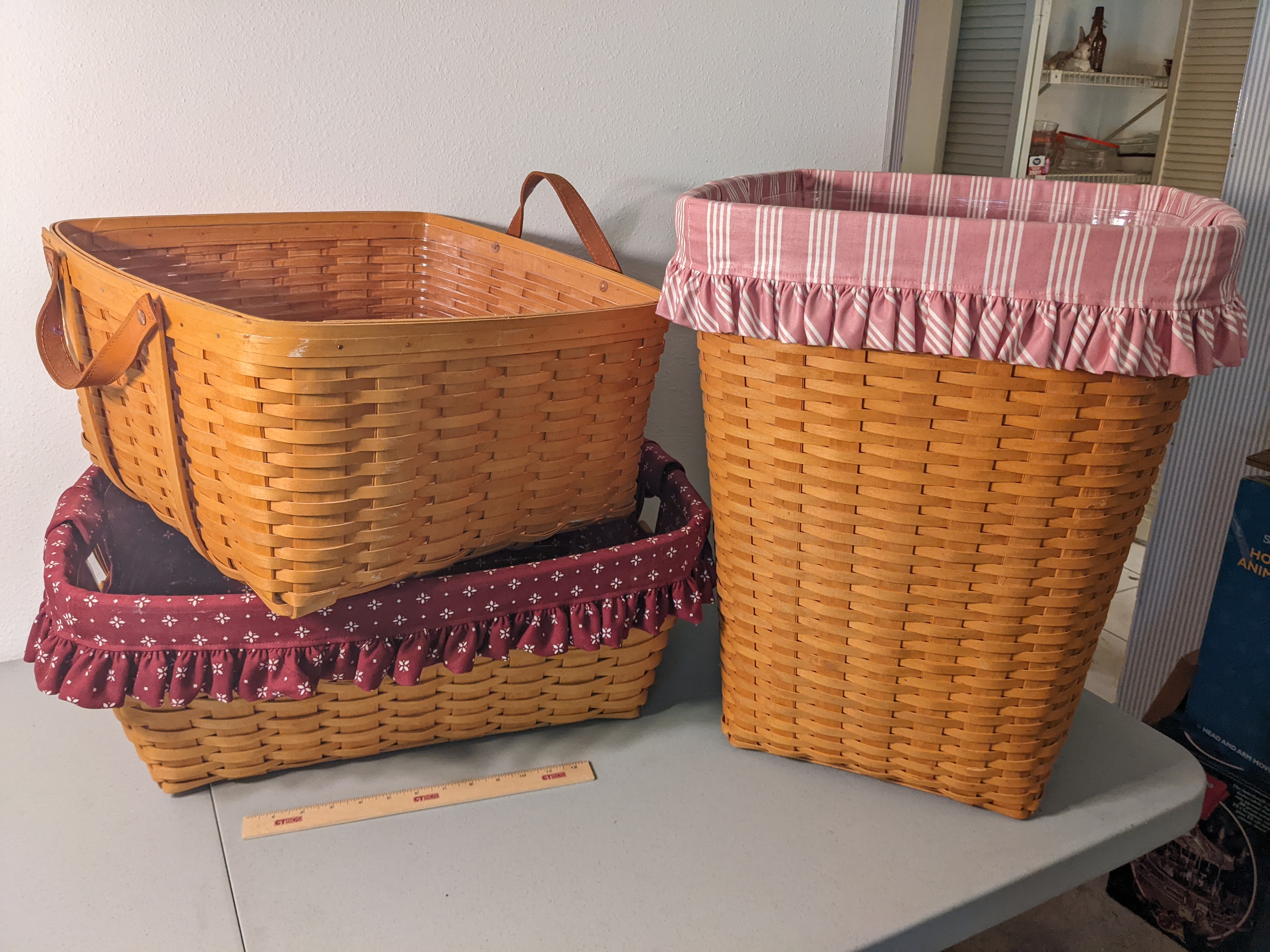 Lot Of 3 Large Longaberger Genuine Handwoven Baskets - Laundry 