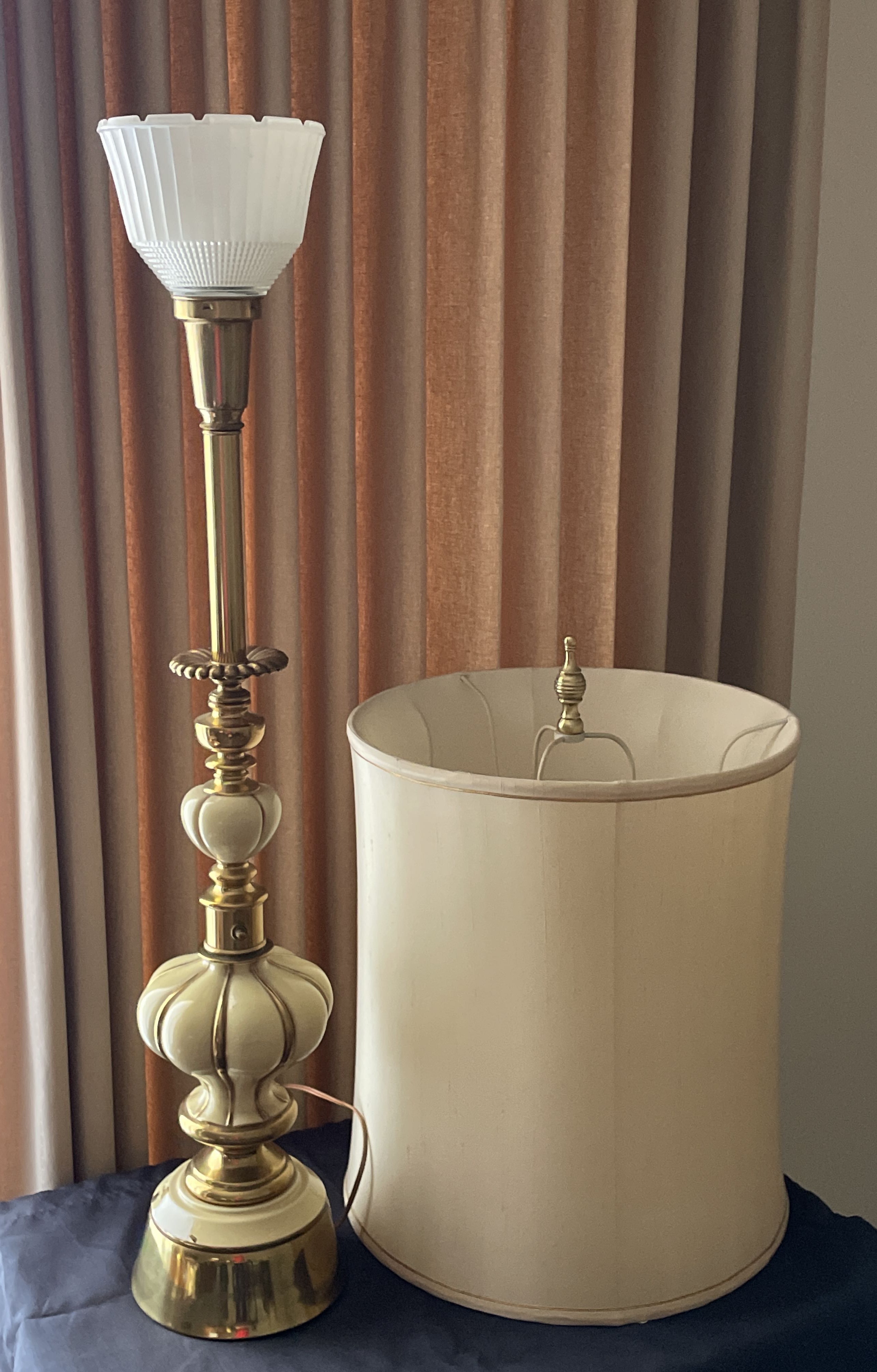 Pair Large Stiffel White Enameled Brass Table Lamps, Original