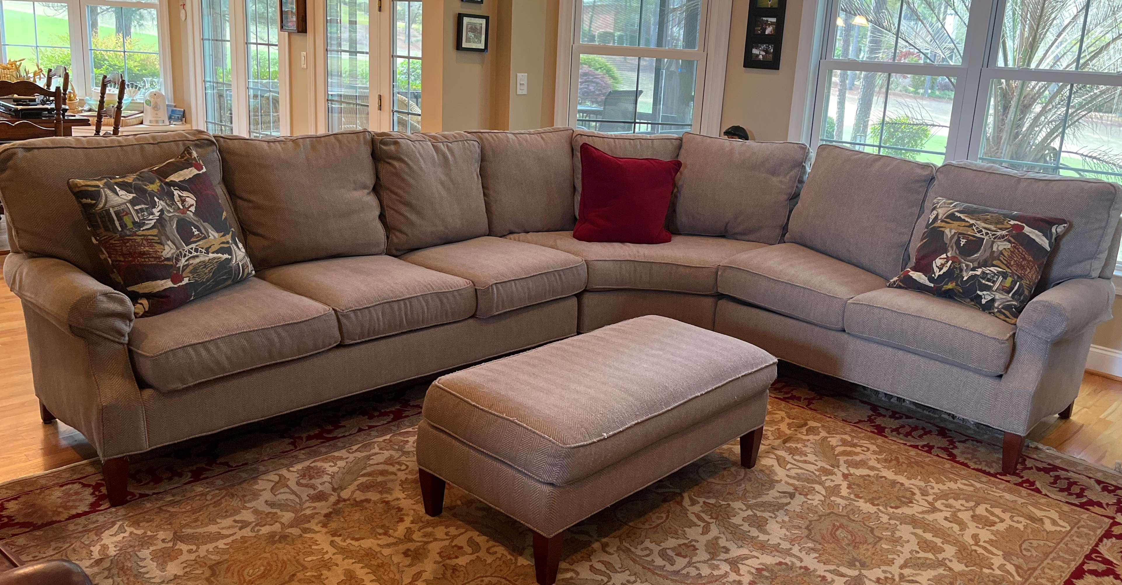 Large Sectional Beige Sofa With Ottoman