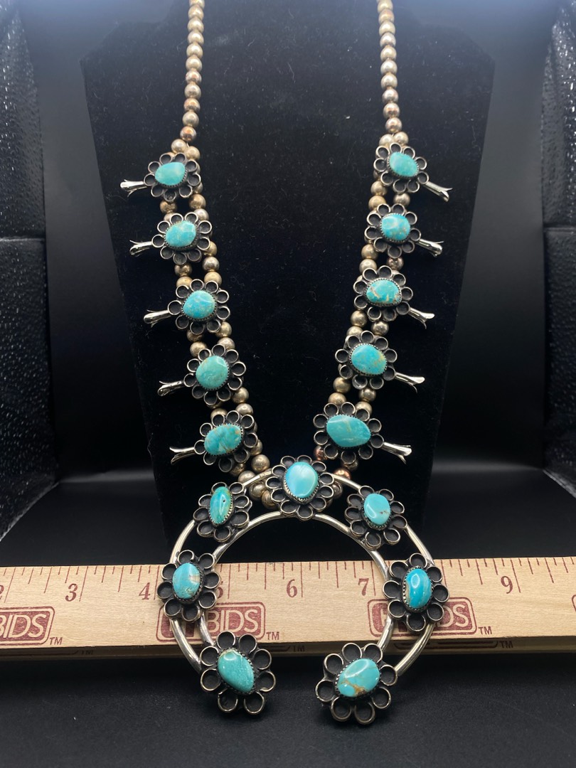 Chaco Canyon Sterling Silver Kingman Turquoise Squash Blossom Necklace -  20175354 | HSN