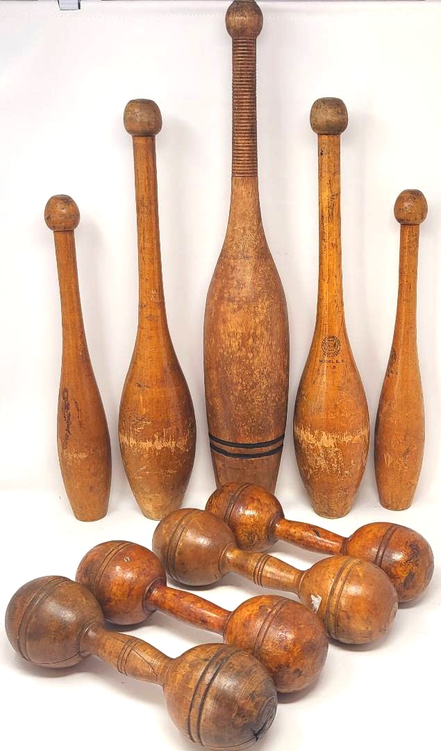 235 9 Antique Wood Exercise Weights