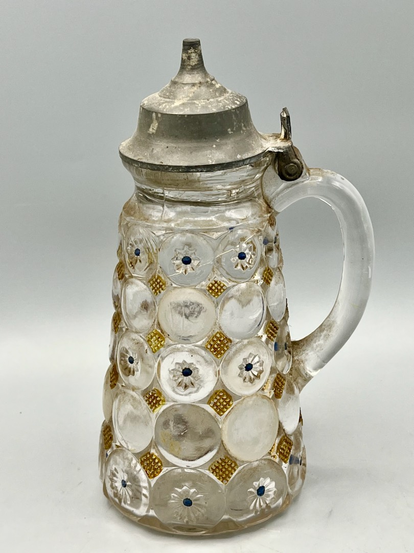 Lot 87 - Antique Wooden Beer Stein by St. Louis Silver Co. and Salosico  Ware, from 1905 - Sac Valley Auctions
