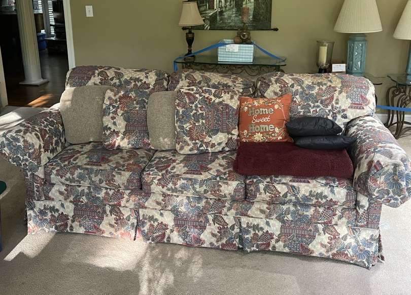 Floral Sofa With 7 Throw Pillows And 1 Throw Blanket