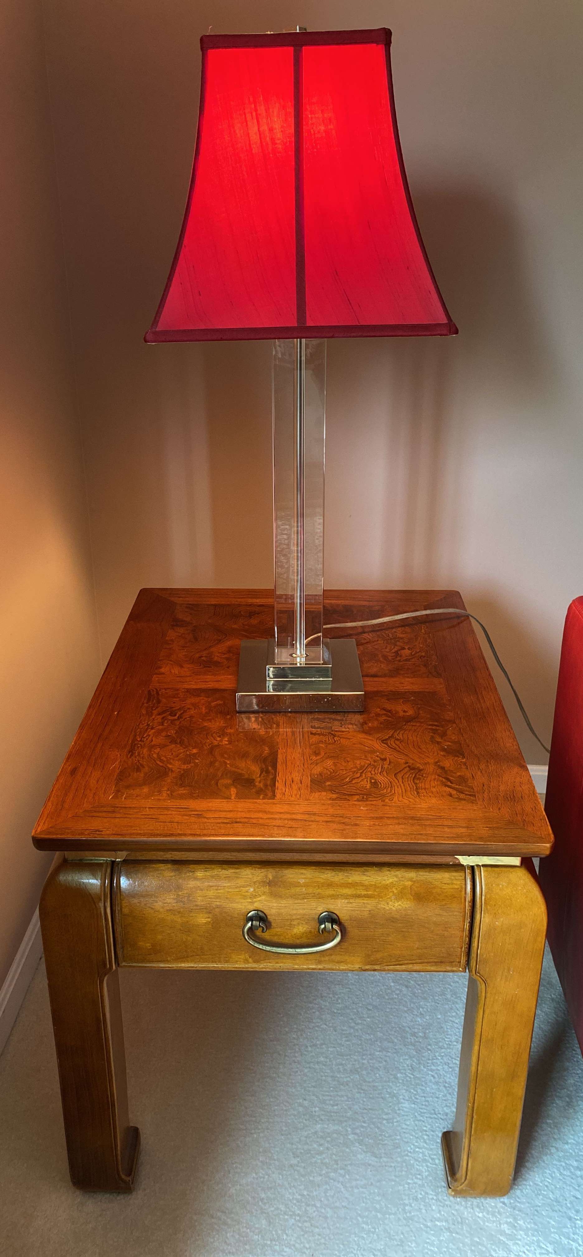 Large Red Glass & Brass Table Lamp, 1970s - Hunt Vintage