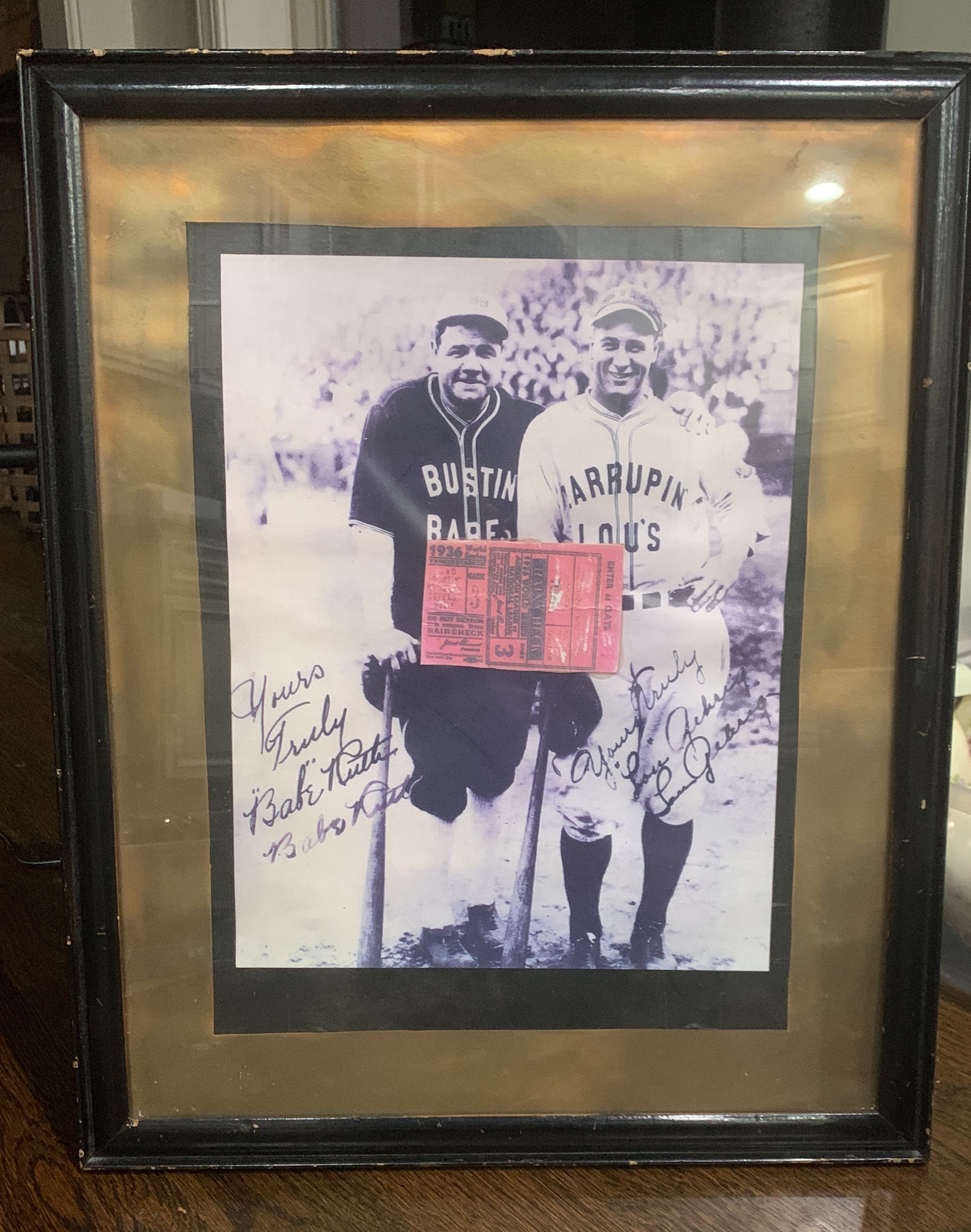 Sold at Auction: Lou Gehrig, Babe Ruth Framed Original Print