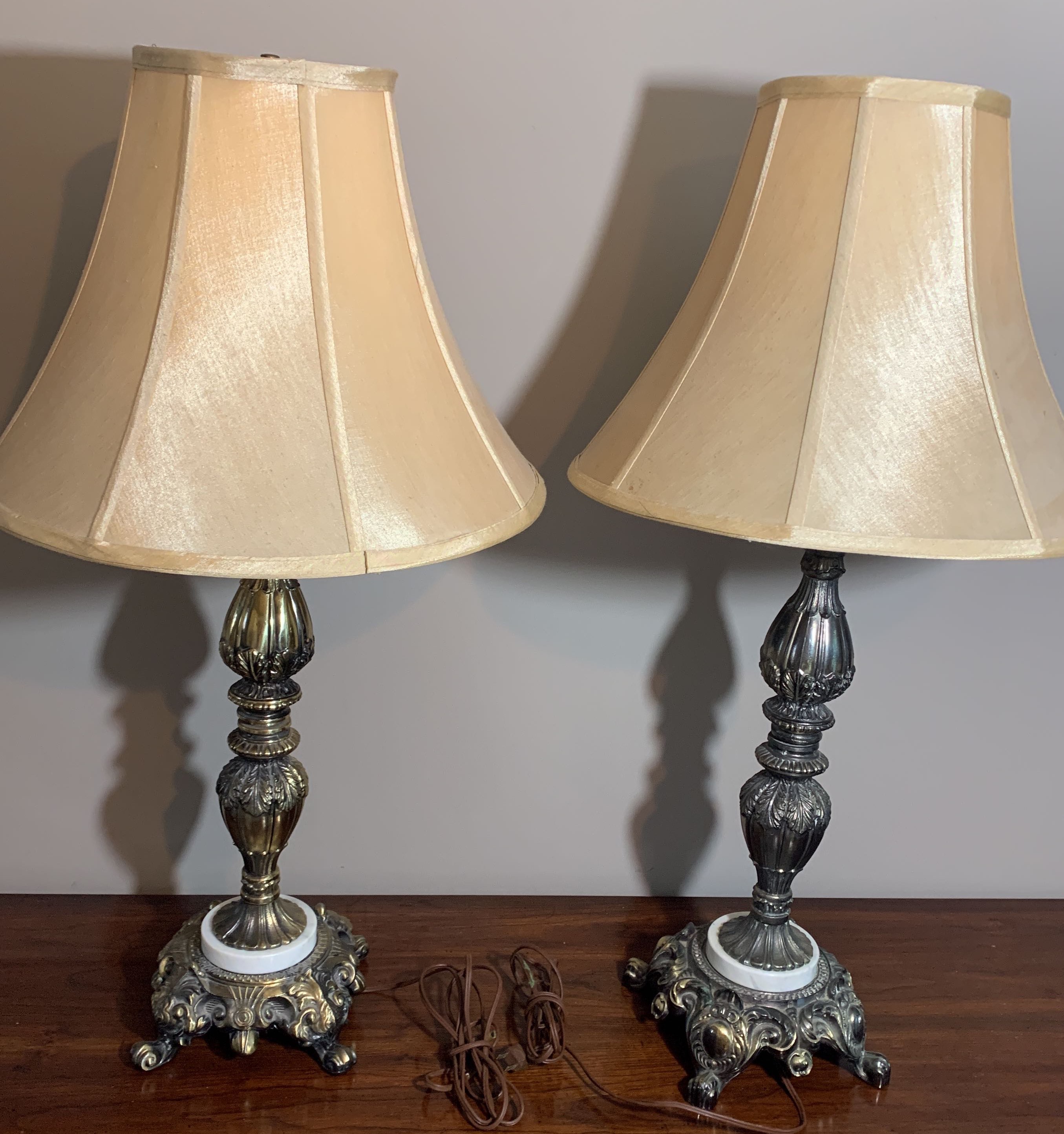 A-Pair-of-Brass-Marble-Table-Lamps