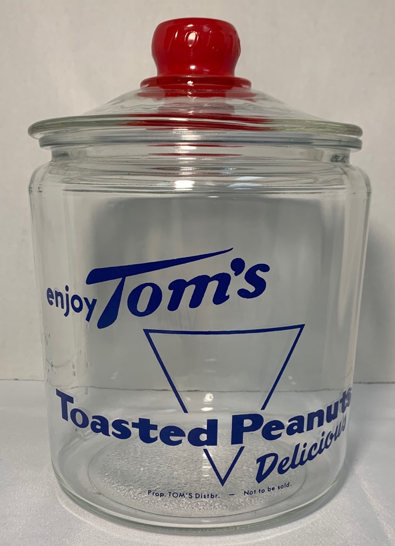 Sold at Auction: 2 X EXTRA LARGE 'SALTED PEANUTS' GLASS JARS WITH LIDS