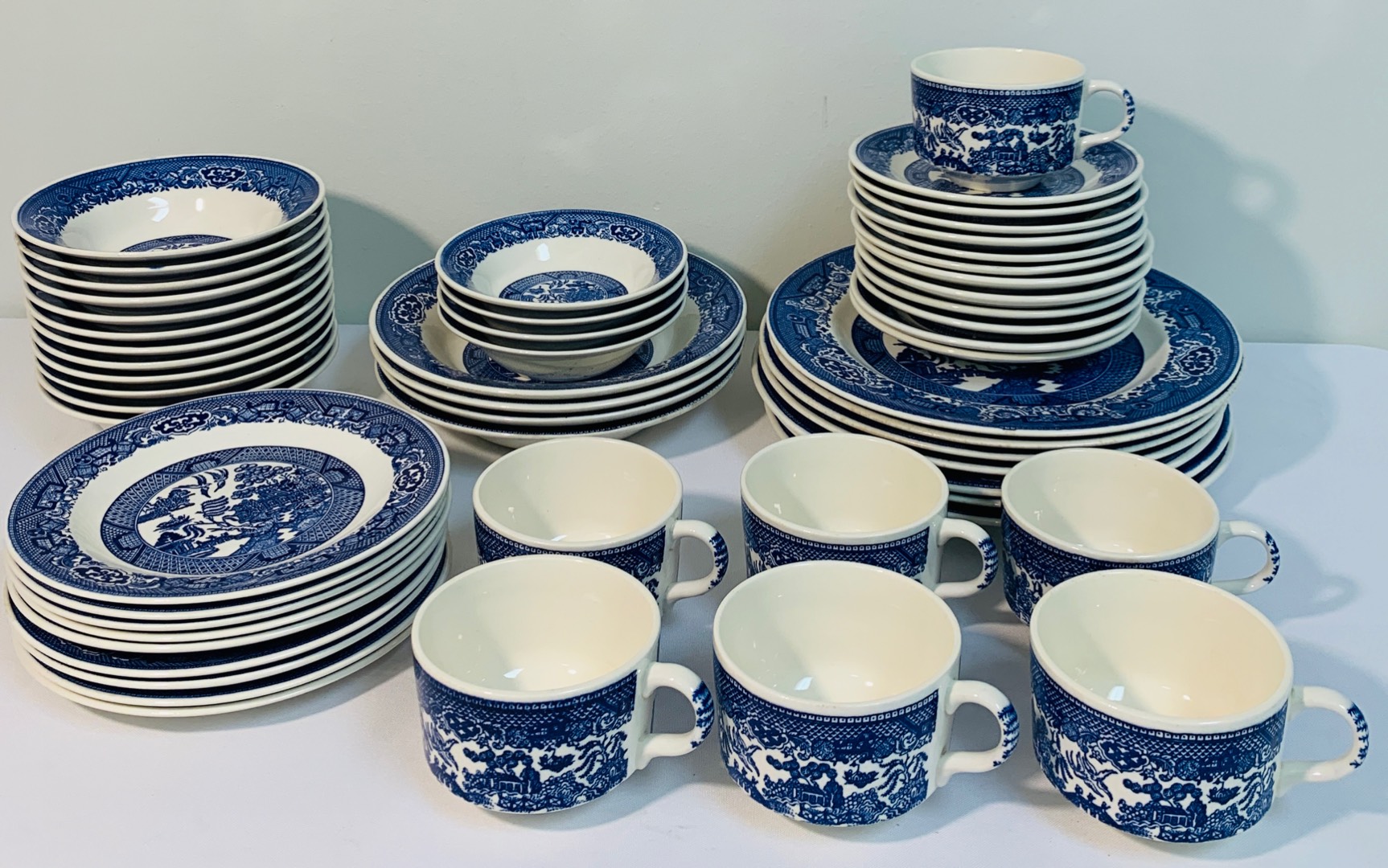 Set of Five (5) Willow Ware Blue & White Plates, England