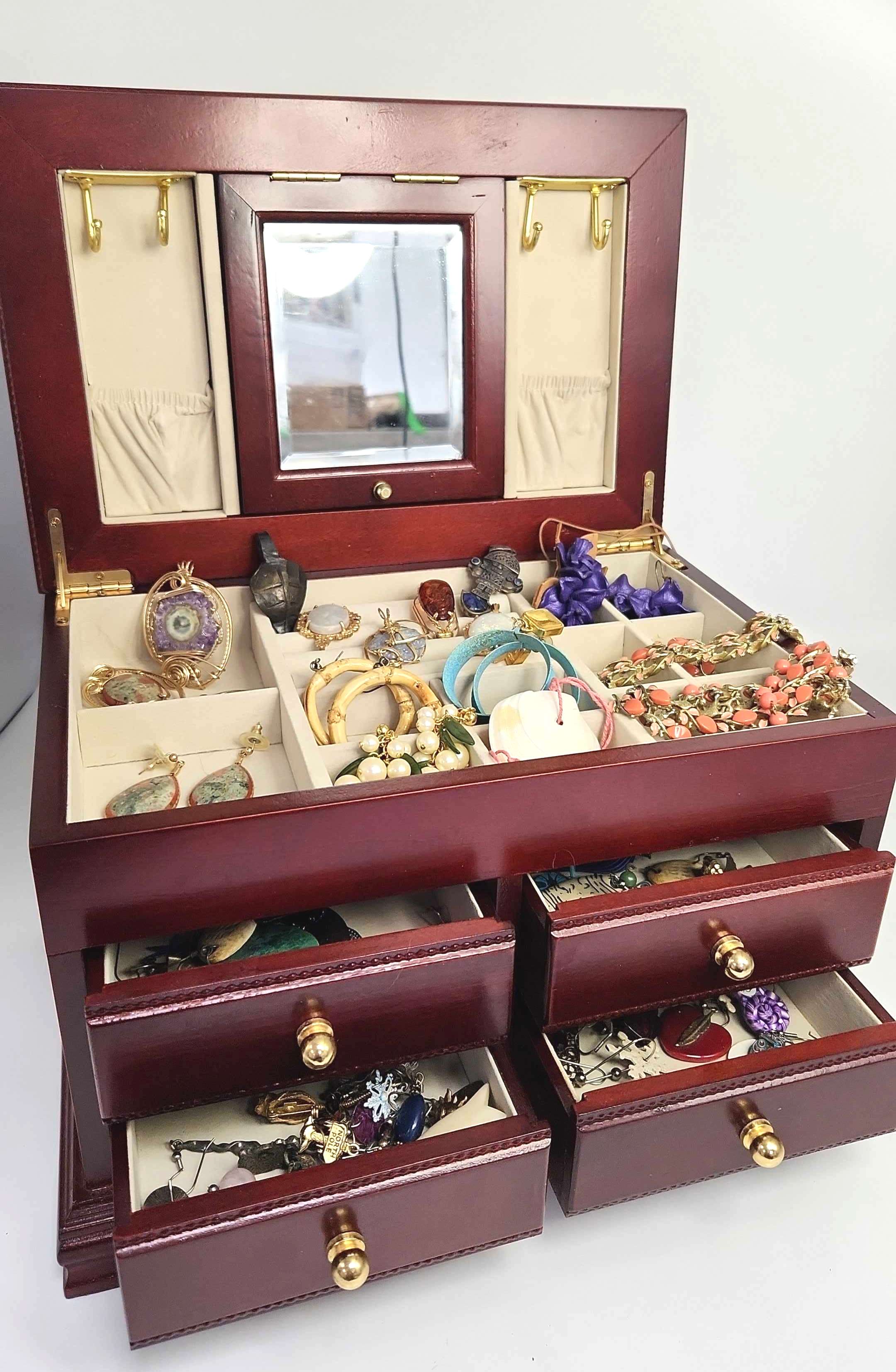 Costume-Jewelry-Lot-And-Wooden-Jewelry-Box