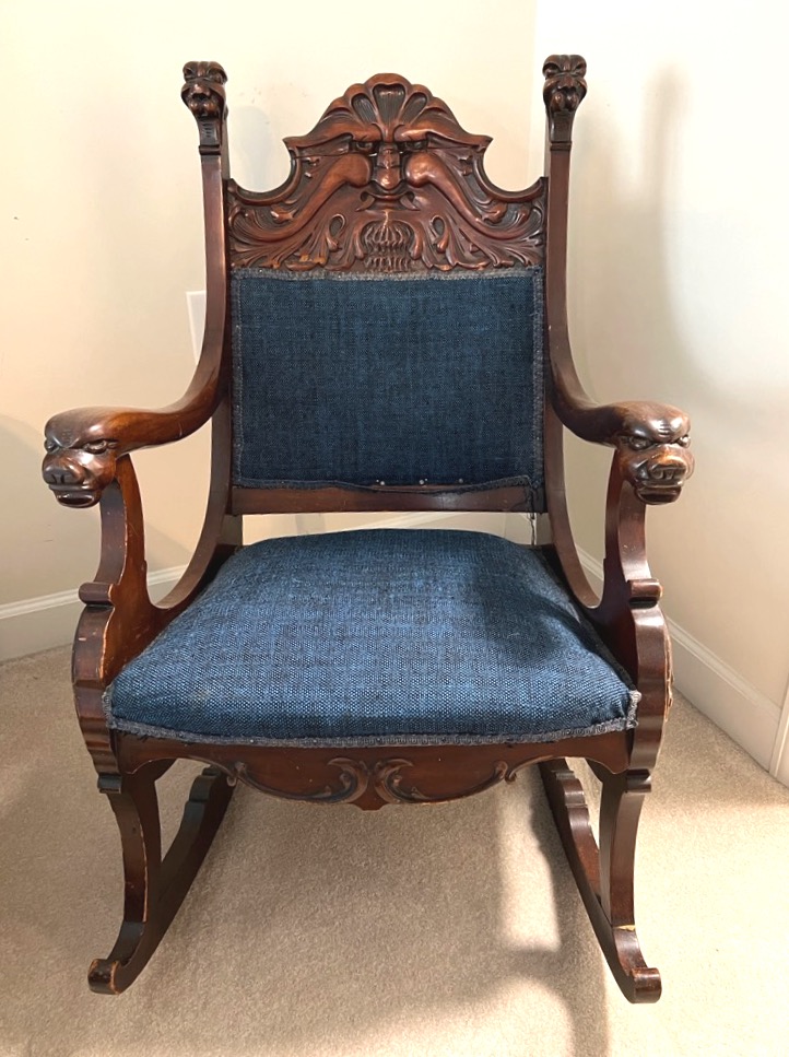 Blue upholstered rocking chair hot sale