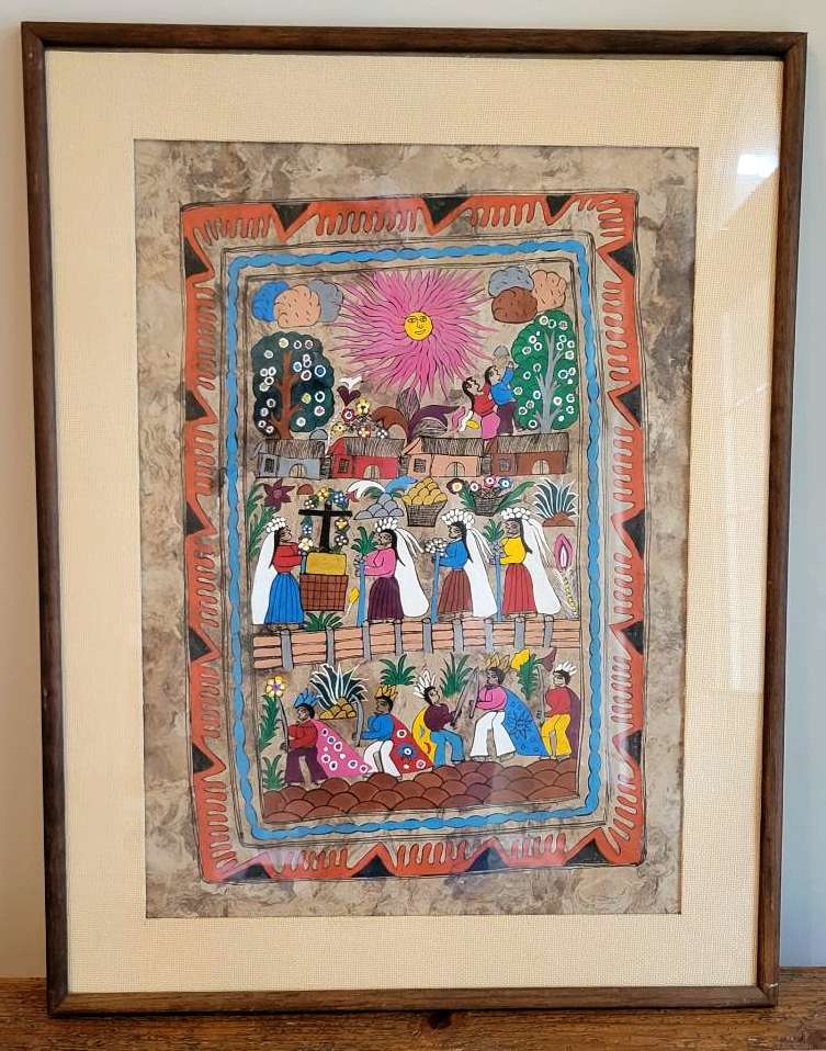 Vintage-Mexican-Bark-Painting-of-a-Wedding