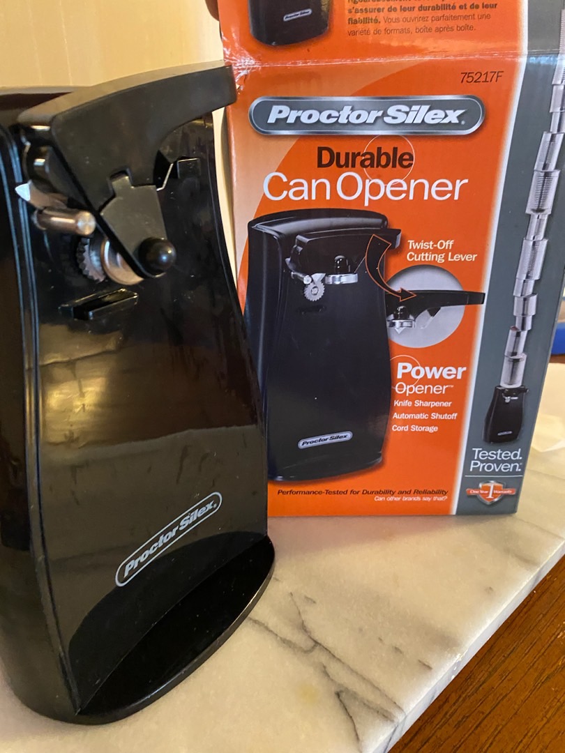 Proctor Silex Power Electric Automatic Can Opener with Knife Sharpener,  Twist-off Easy-Clean Lever, Cord