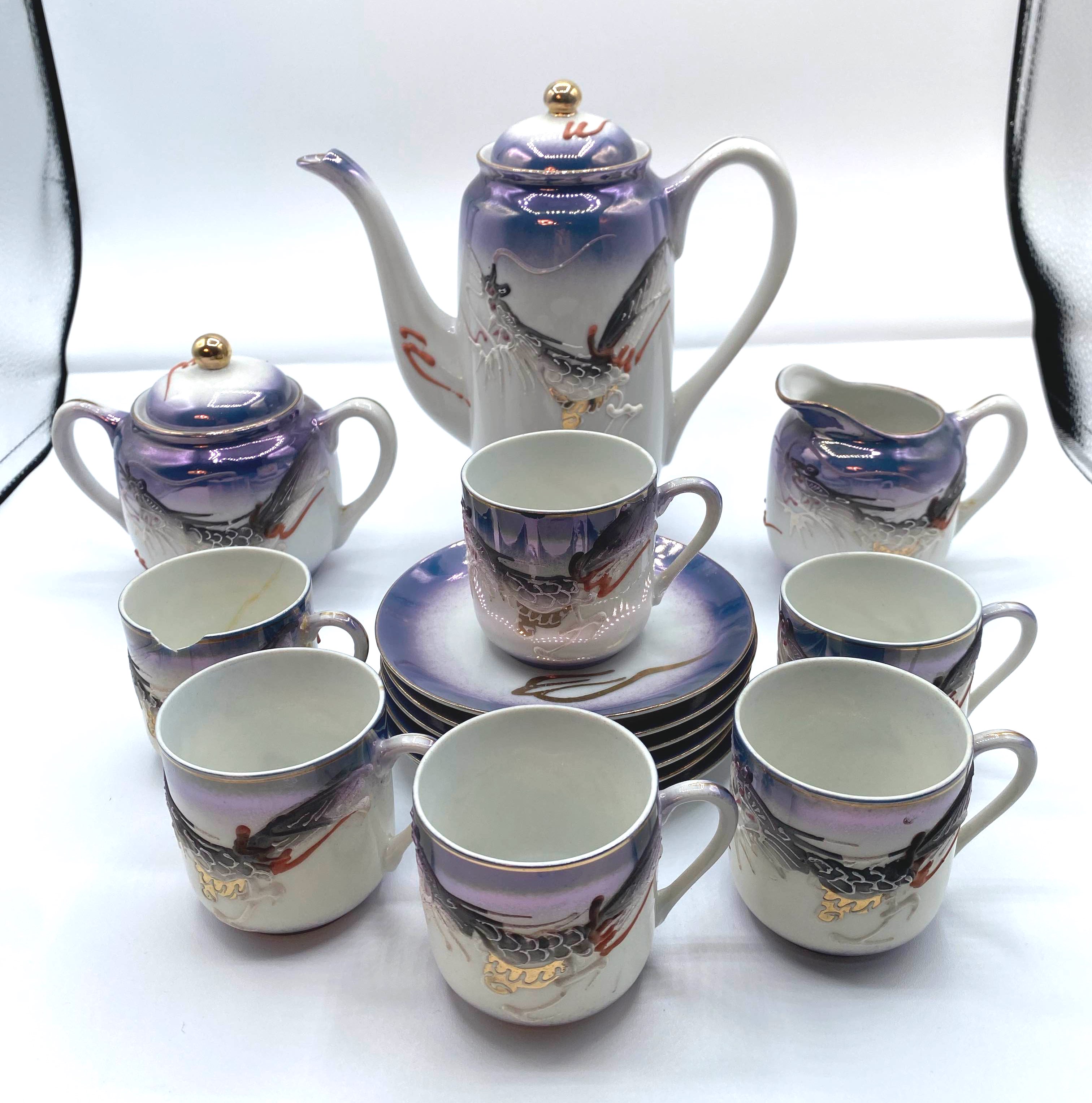 Vintage 1960s Ceramic Mom Pop Coffee Tea Cup Set Saucer Ash Tray Japan