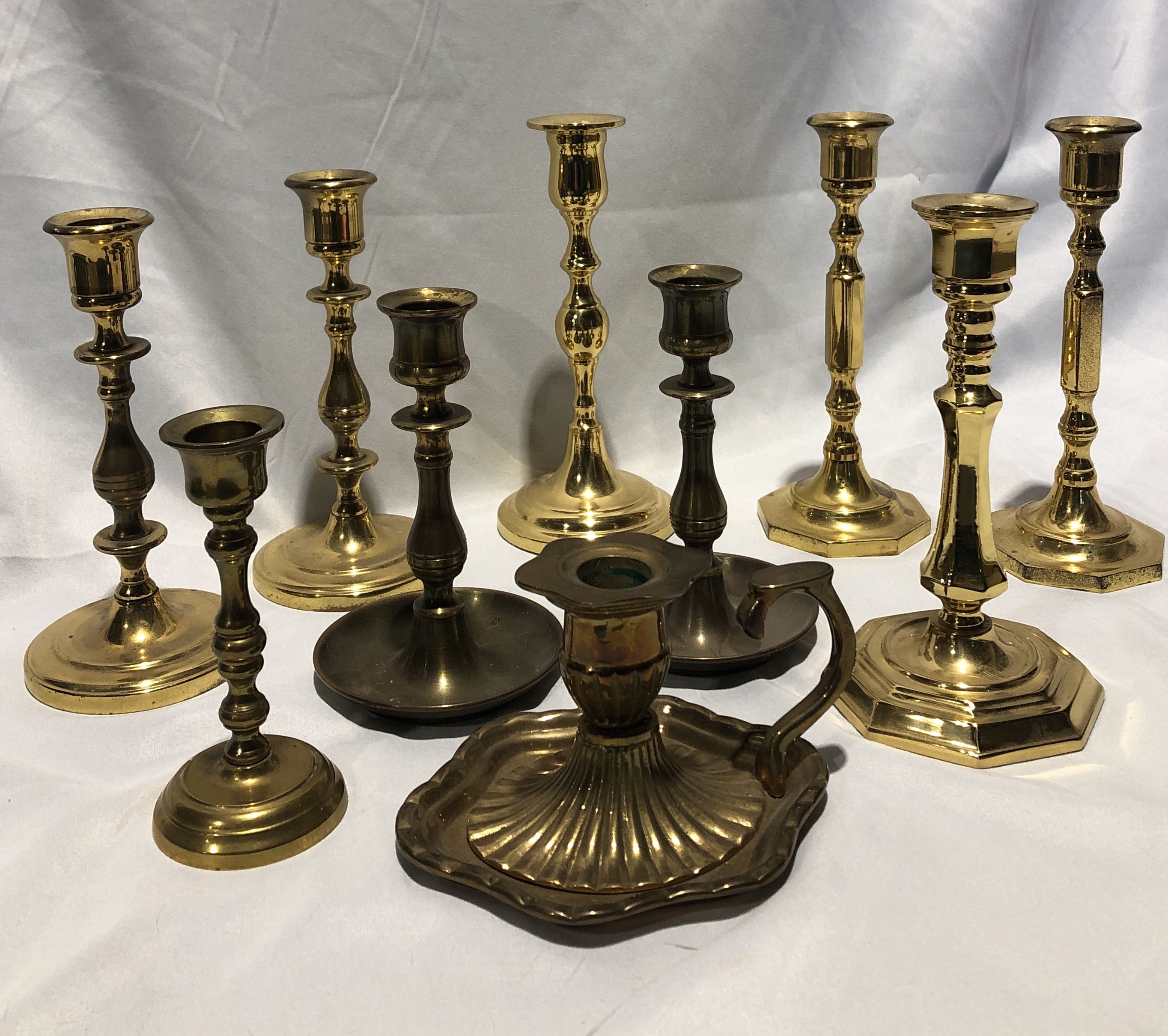 Classy-Collection-Of-Vintage-Brass-Candlestick-Holders