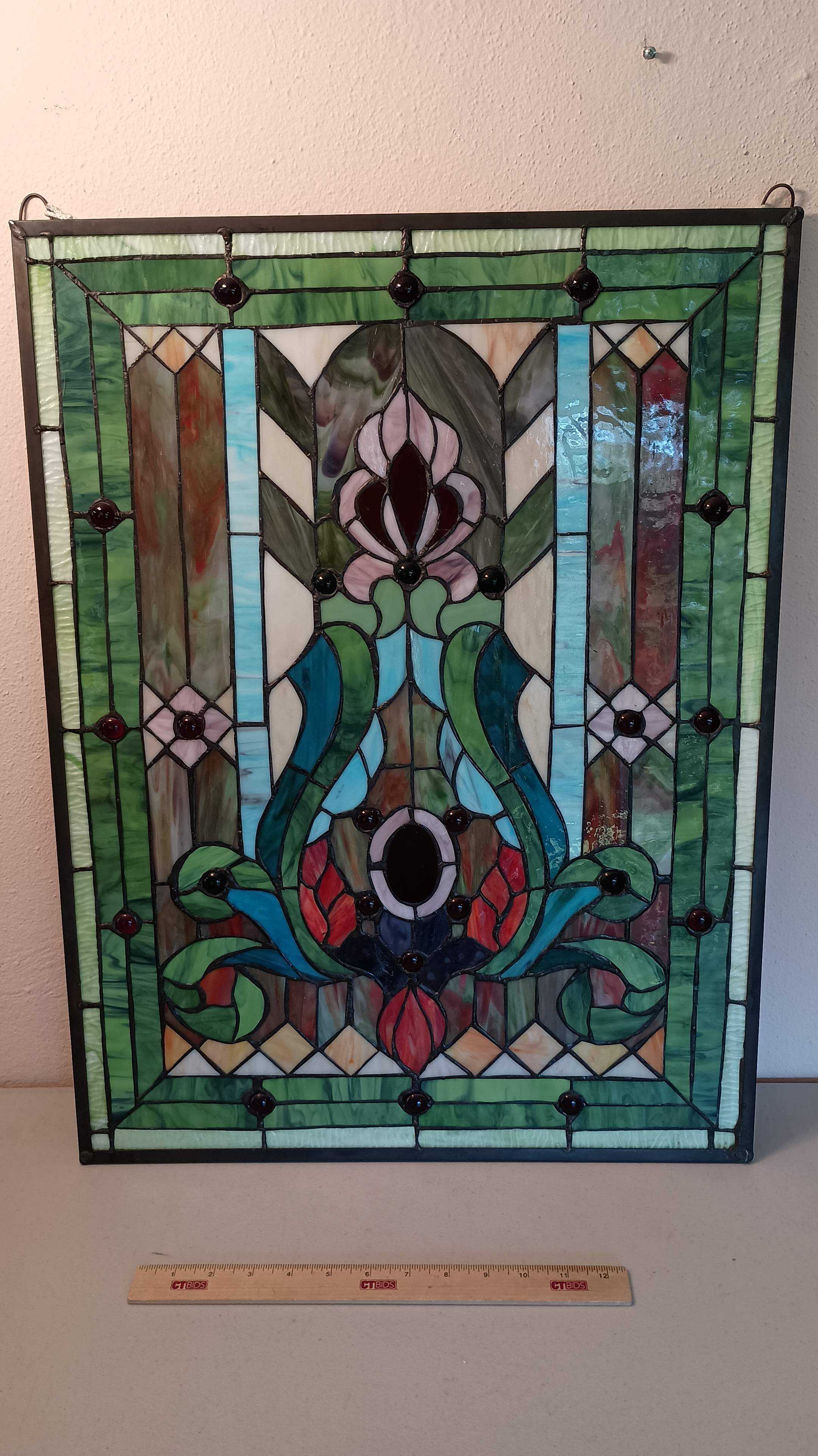  Design Toscano Stained Glass Panel -Peacock's Sunset Stained  Glass Window Hangings - Window Treatments, 10.00 x 0.50 : Home & Kitchen