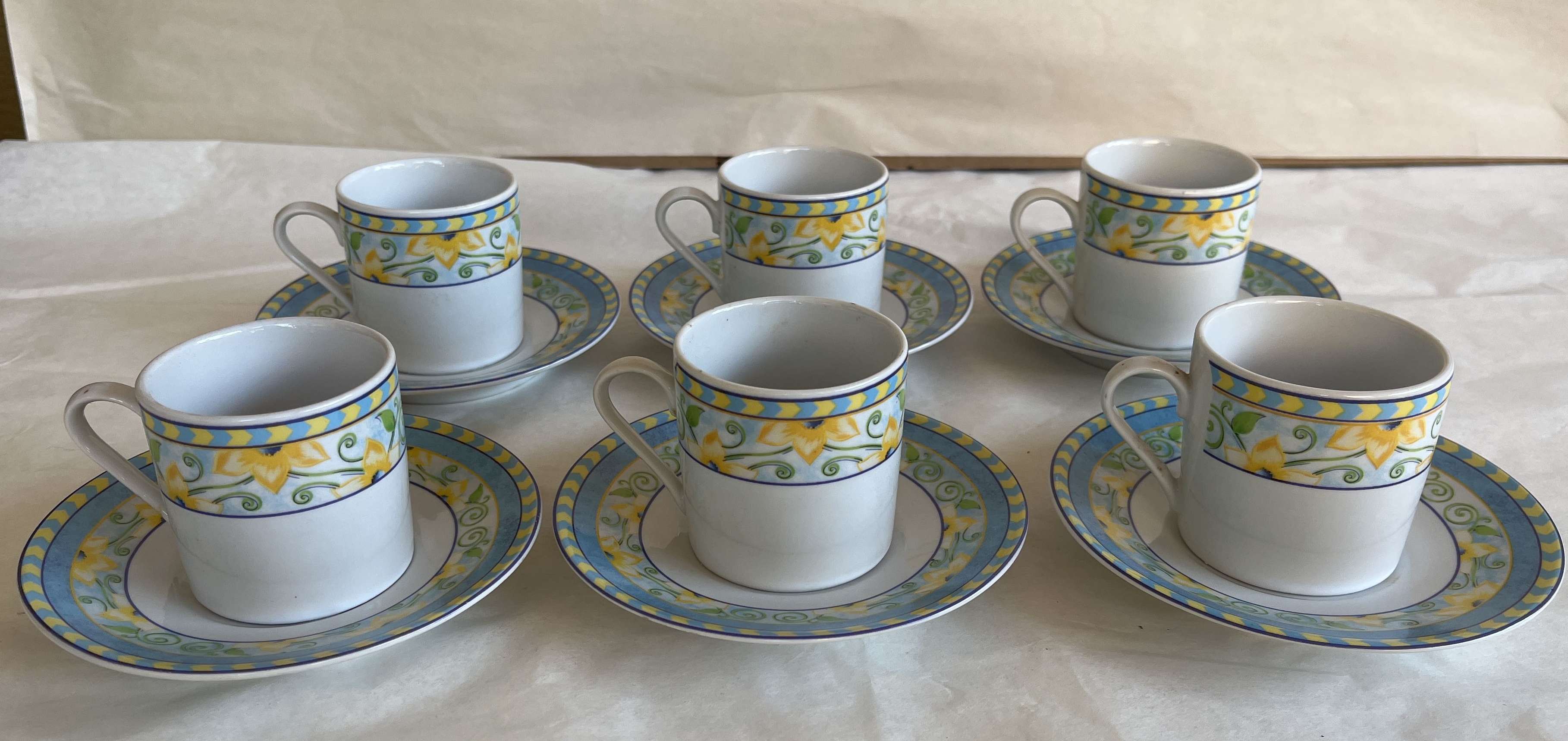 Vintage Porcelain Coffee Set of 6 Cups and Saucers With Flower 