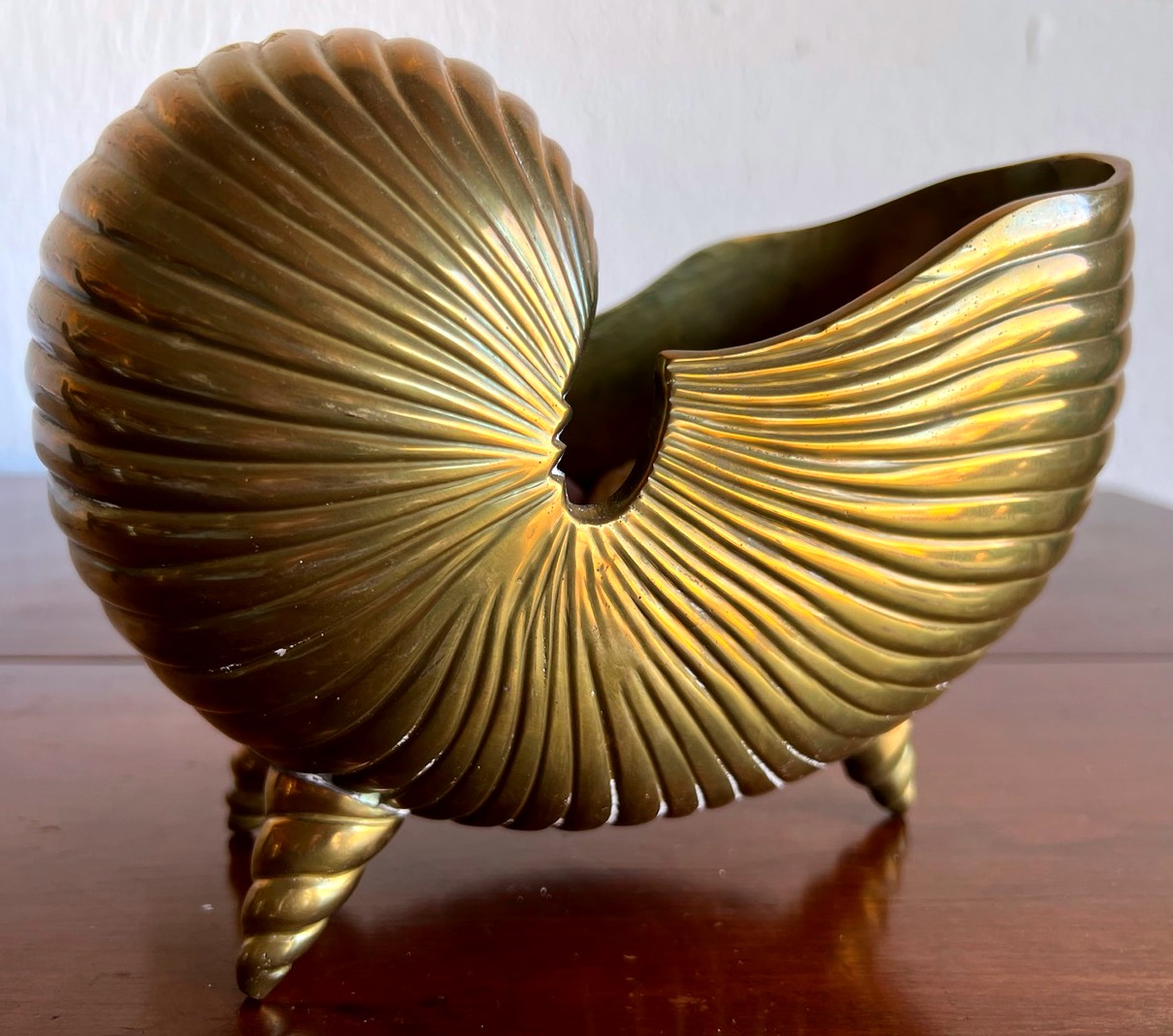 Accents, Vintage Modern Contemporary Solid Brass Nautilus Shell Vase Or  Container