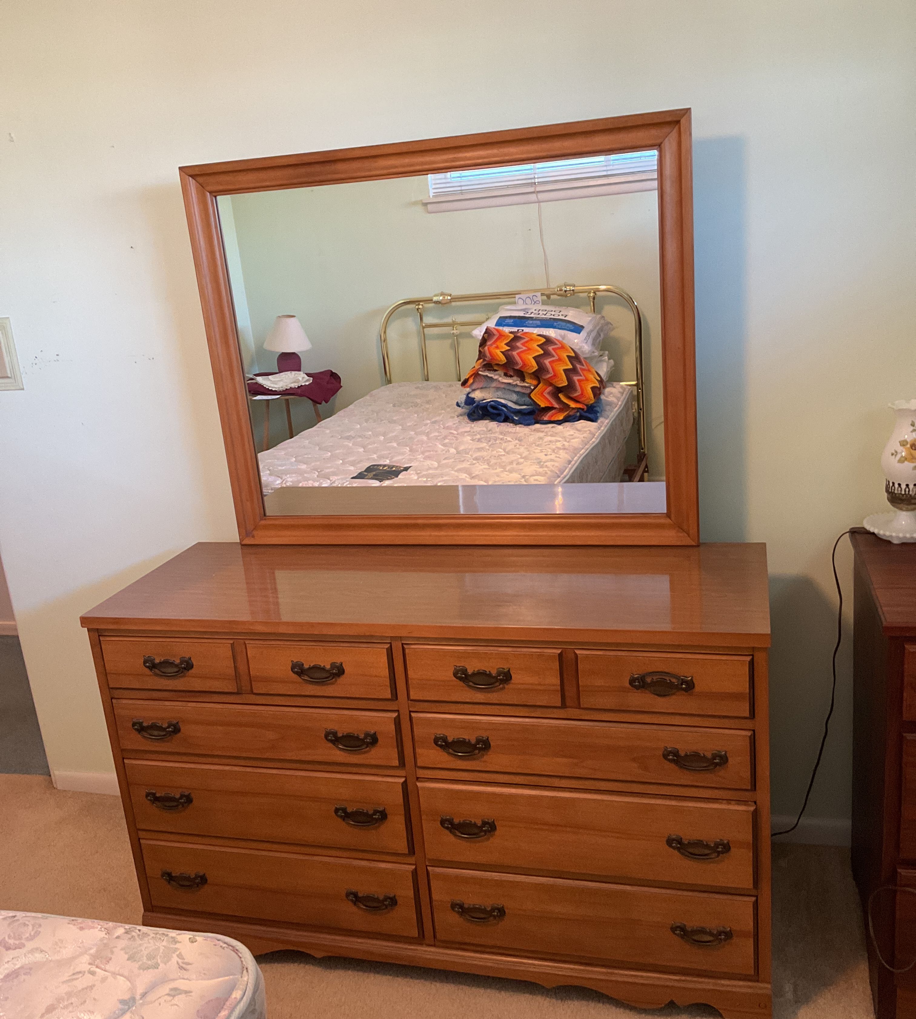 Vintage Golden Oak Jewelry Armoire, 12.5 T. 10 W, 2 Floral Glass Doors,  Mirror, 2 Hanger, Ring Section, Drawer, Restored. Free US Shipping 