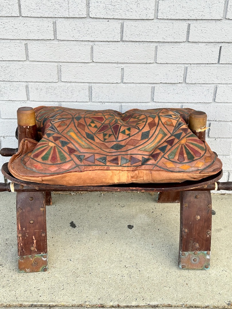 Lot - CAMEL SADDLE STOOL WITH LEATHER CUSHION