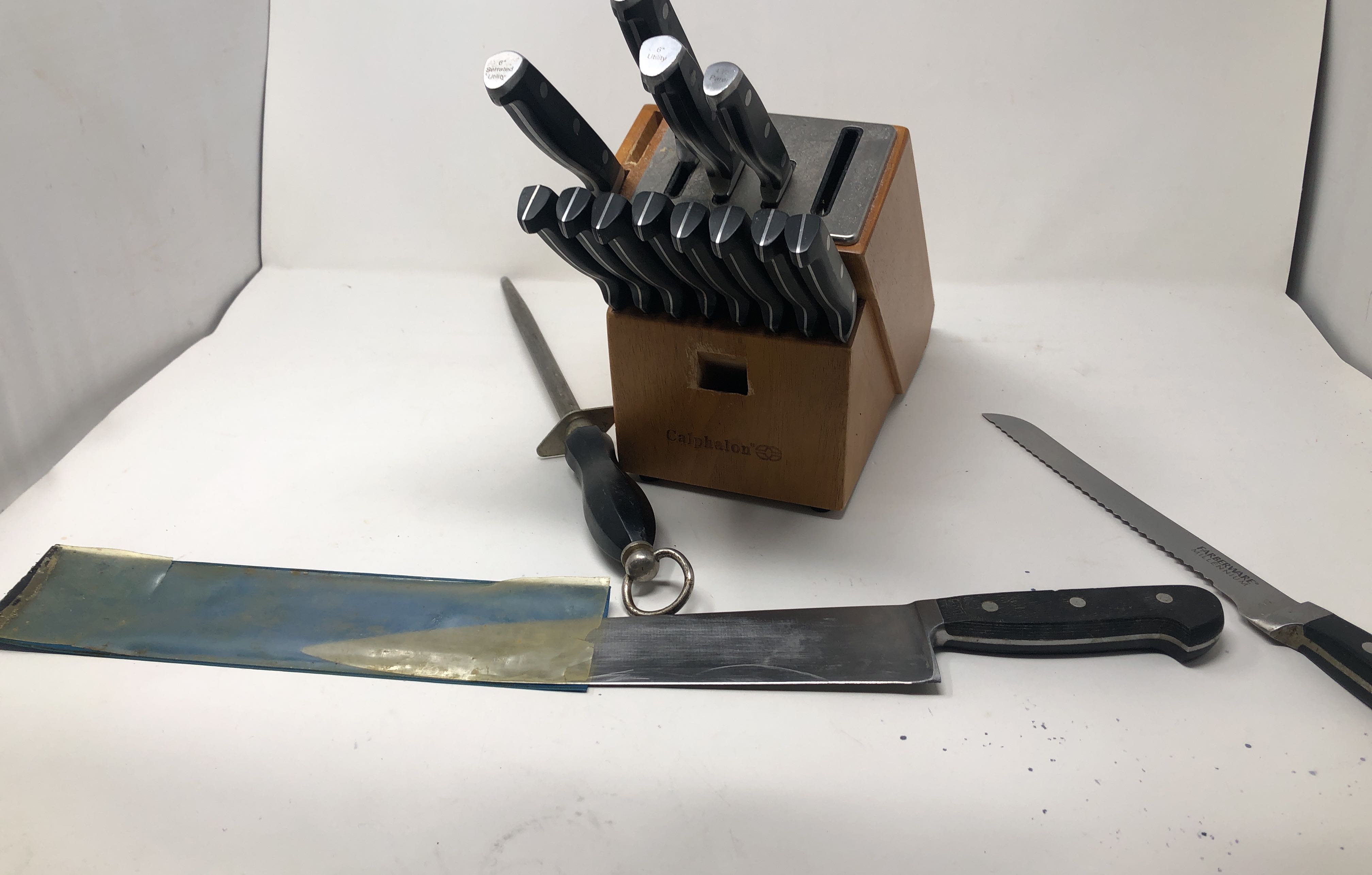 Calphalon-Knife-Set-In-Block-plus-Farberware-Henckel