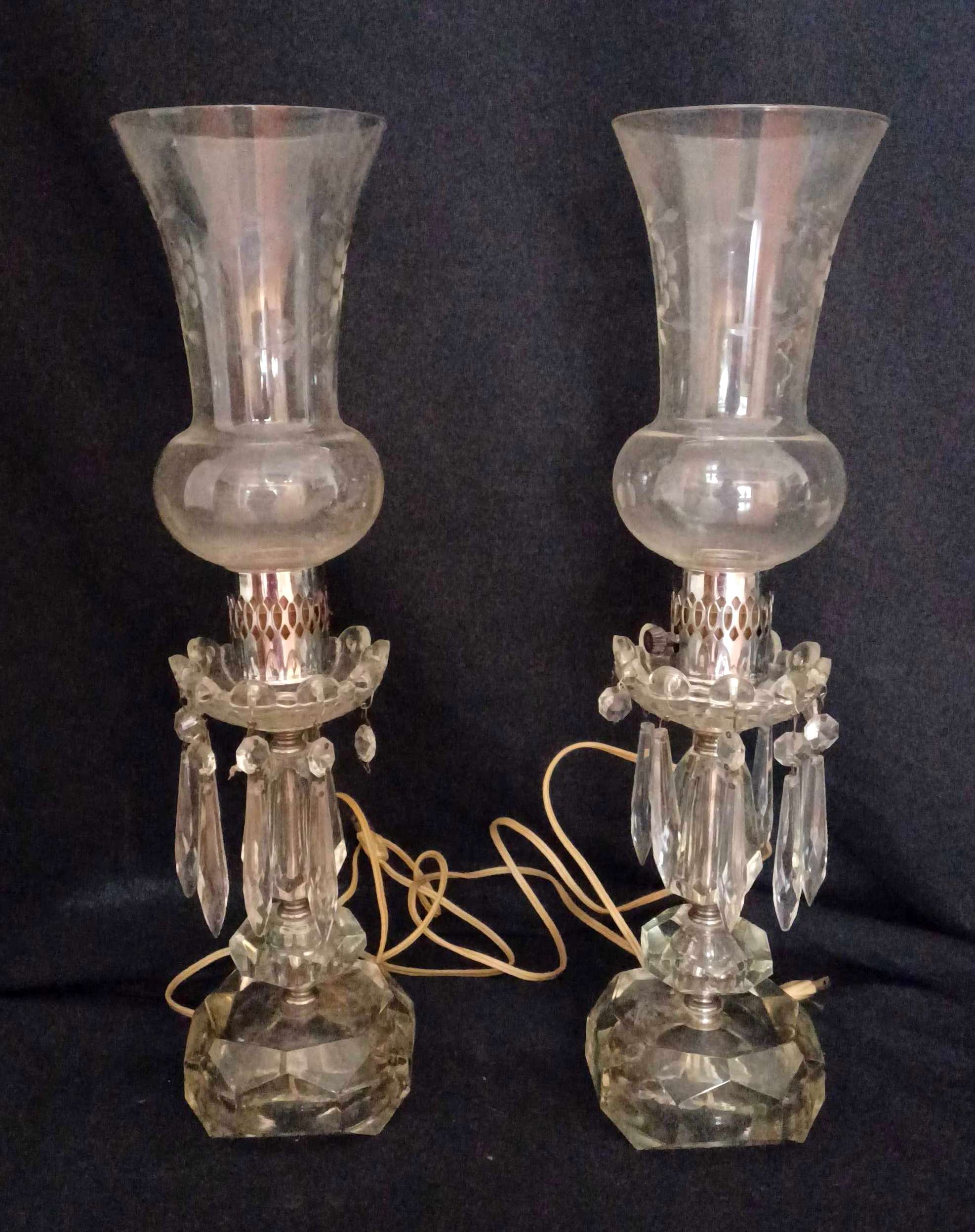 Pair of Vintage Brass Dangling Crystals Teardrops Candle
