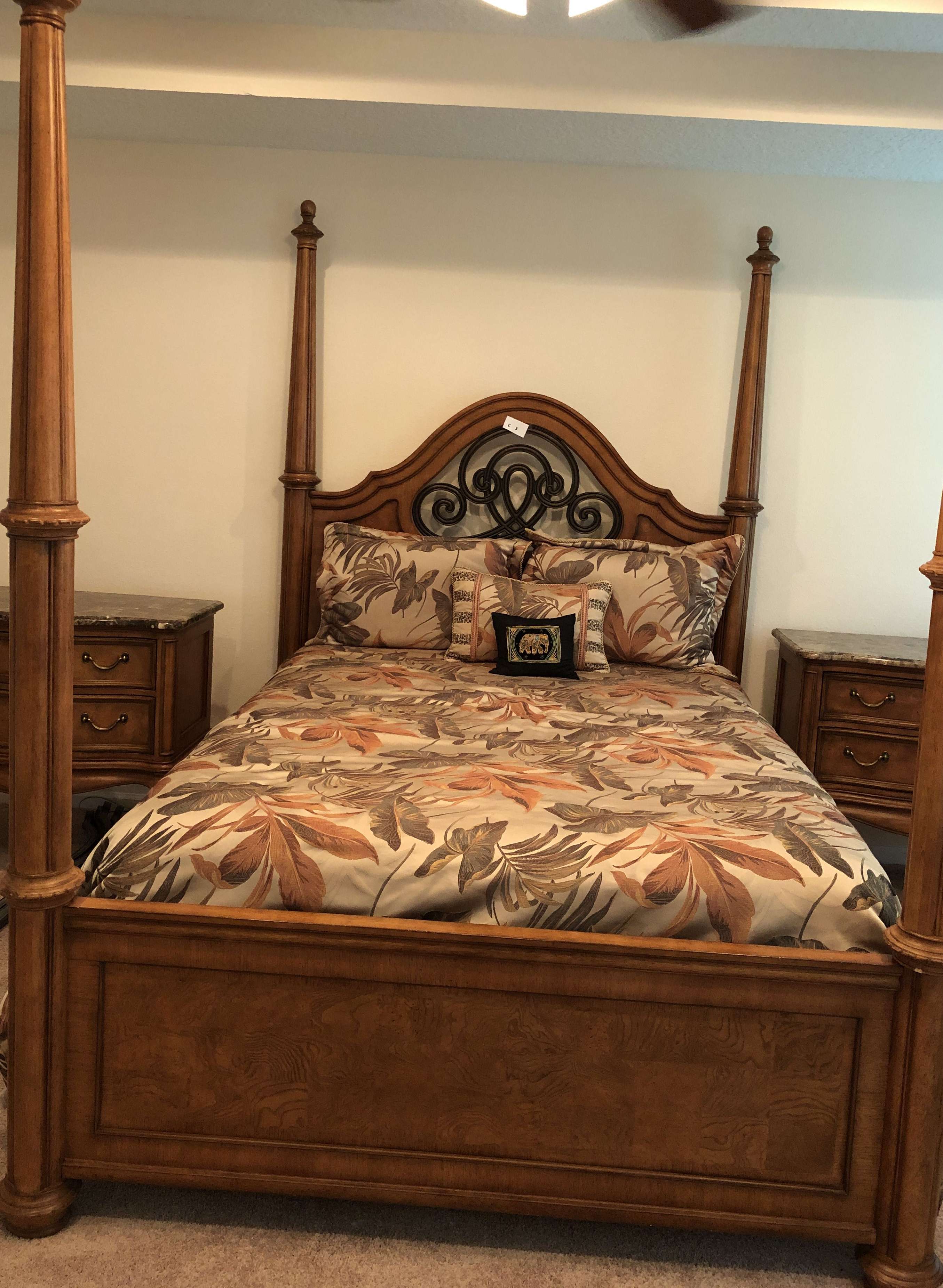 Sold at Auction: 4 PIECE BRASS BEDROOM SET DRESSED IN PINK AND WHITE