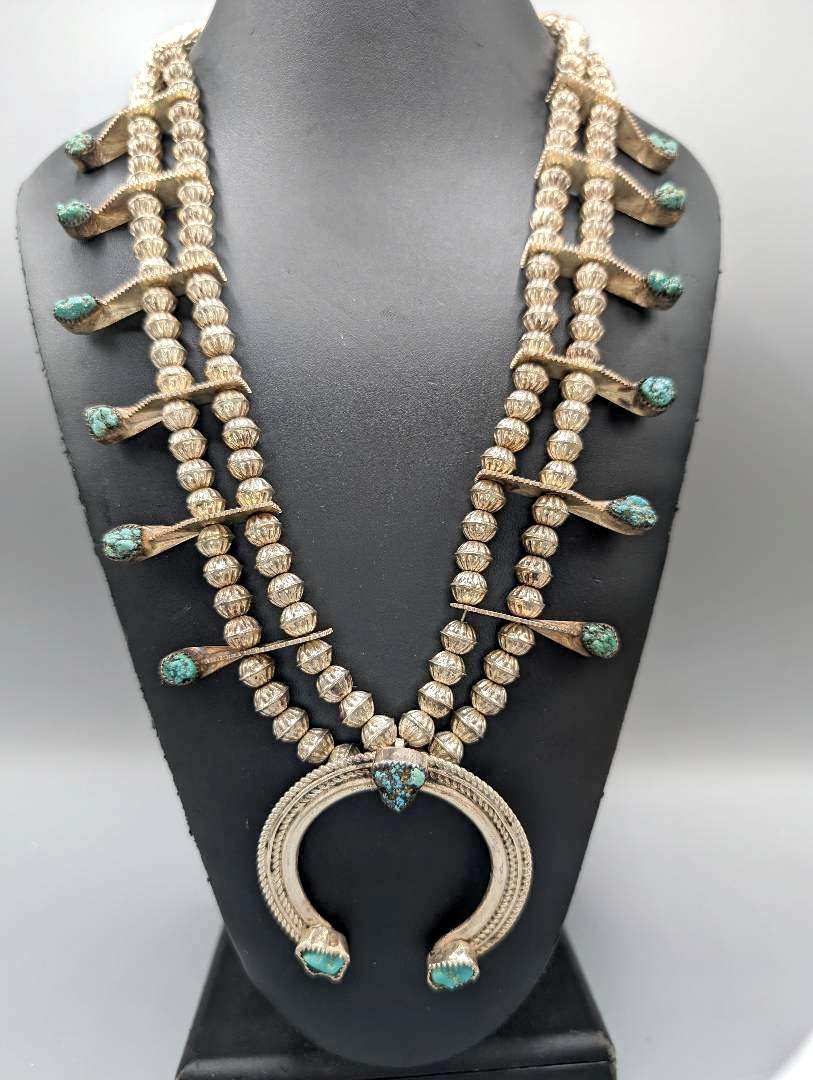 Sold at Auction: Navajo Squash Blossom Sterling,Turquoise Necklace