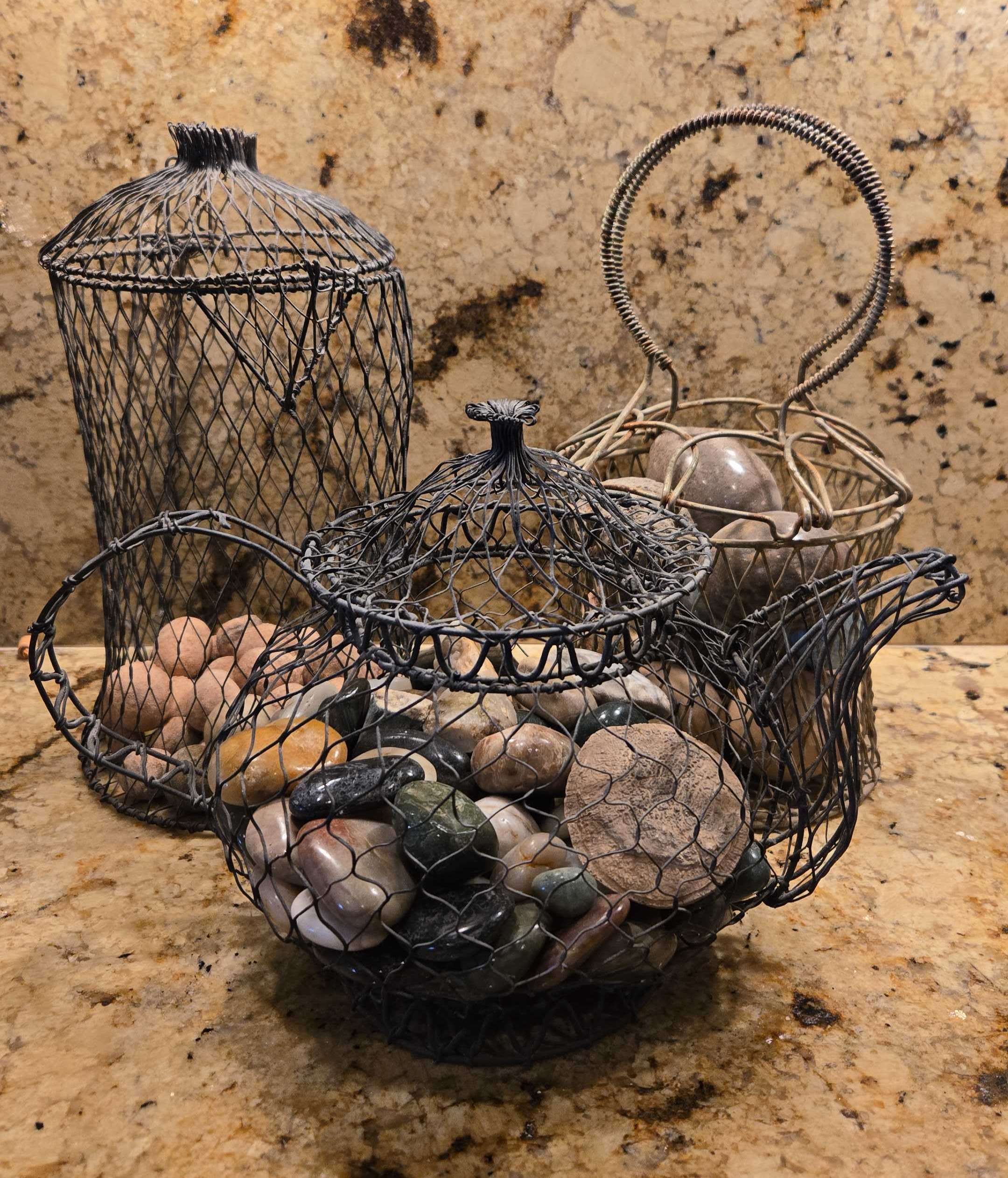 Variety-of-Wire-Baskets-with-Decorative-Polished-Stones-Rocks