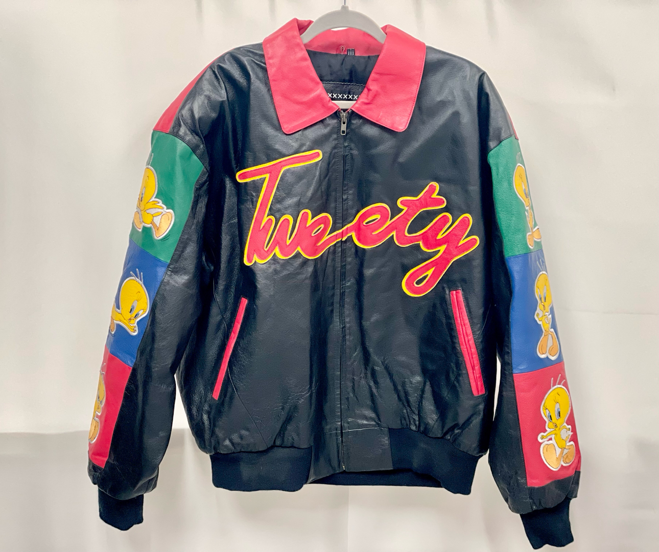 LOONEY TUNES TWEETY レーシングジャケット 黒 ピンク M VINTAGE LOONEY TUNES TWEETY LEATHER JACKET 1999 SIZE 3XL