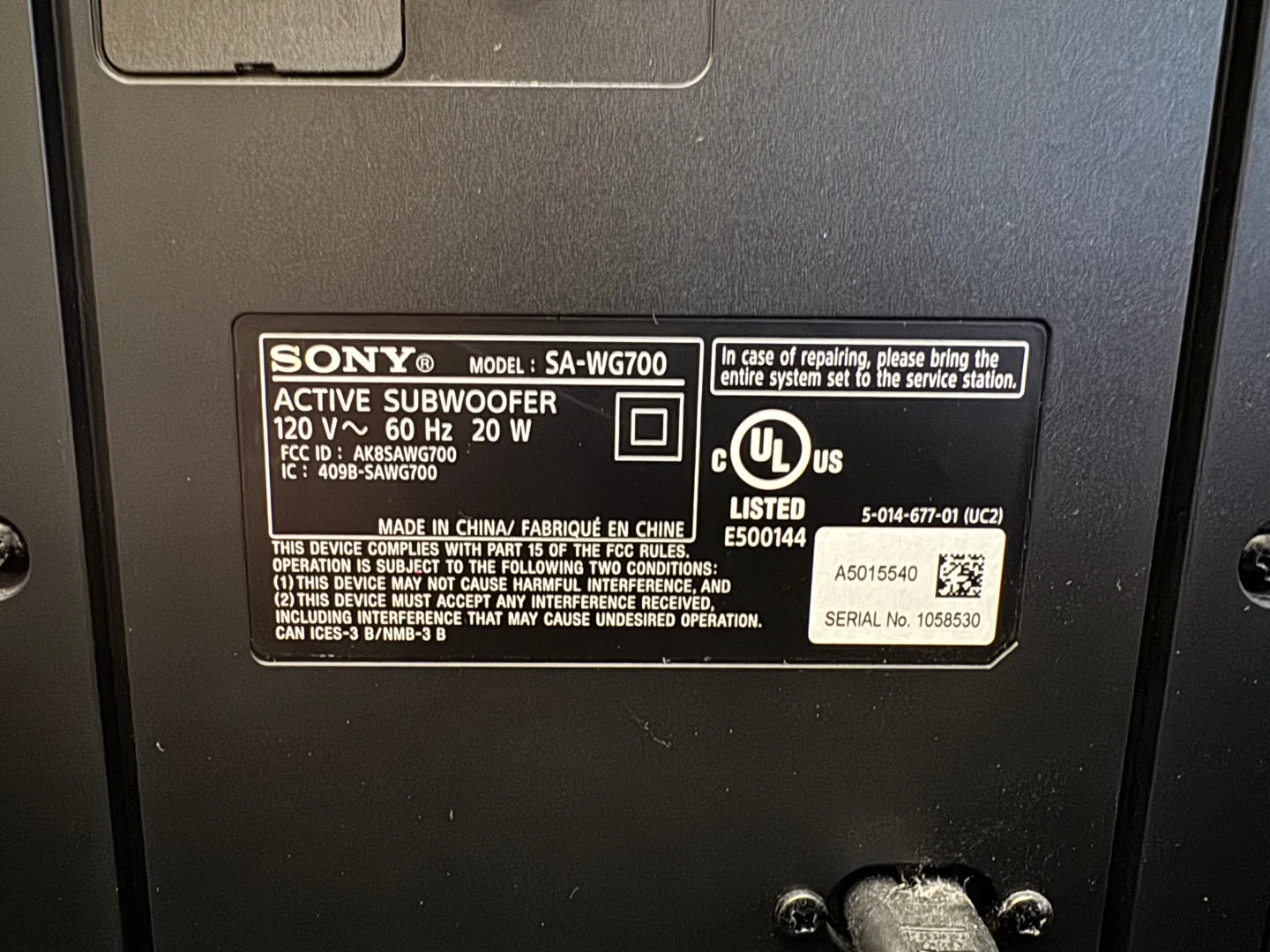 Sony-Soundbar-Model-SA-G700-Sony-Subwoofer-SA-WG700