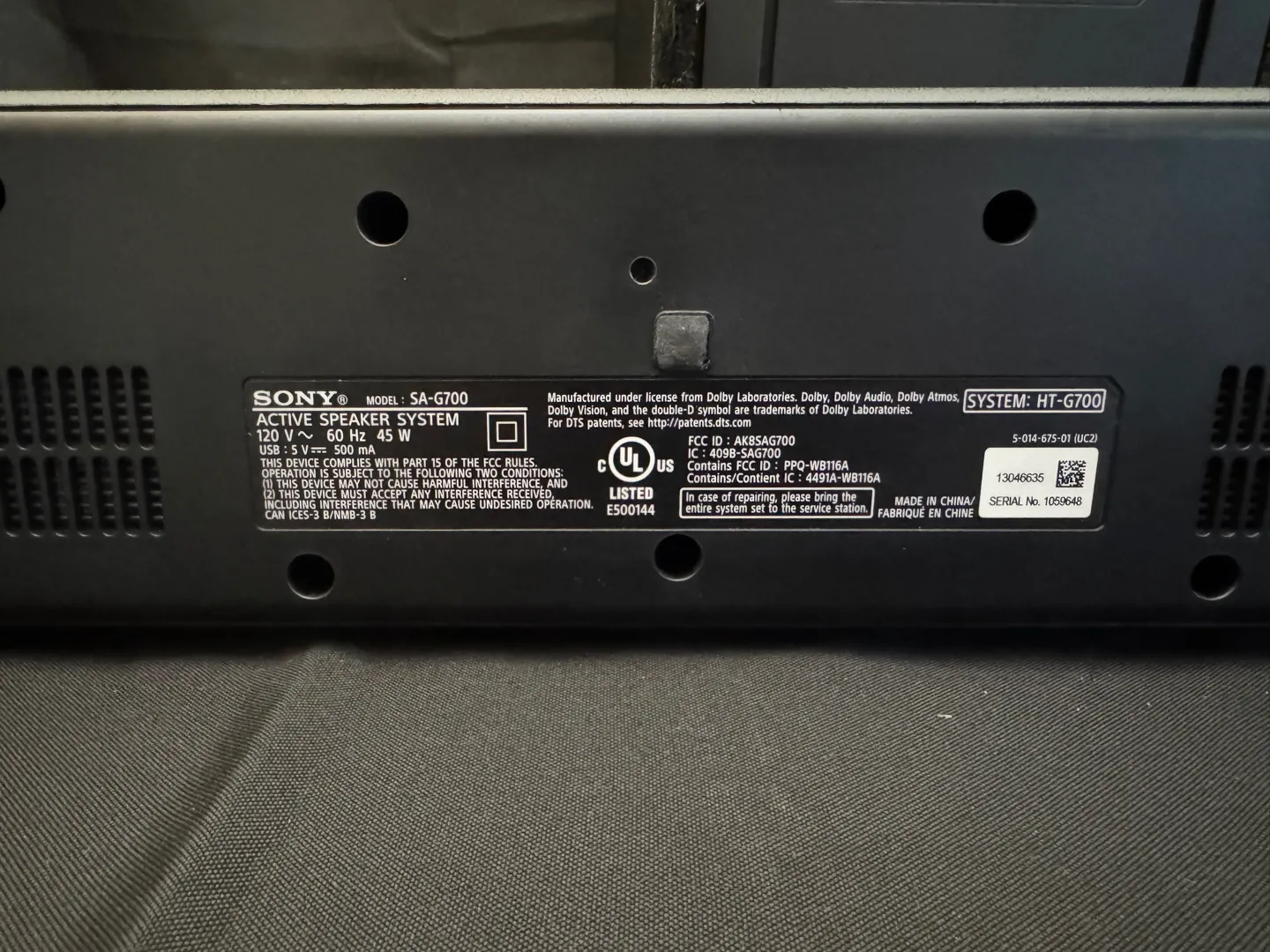 Sony-Soundbar-Model-SA-G700-Sony-Subwoofer-SA-WG700