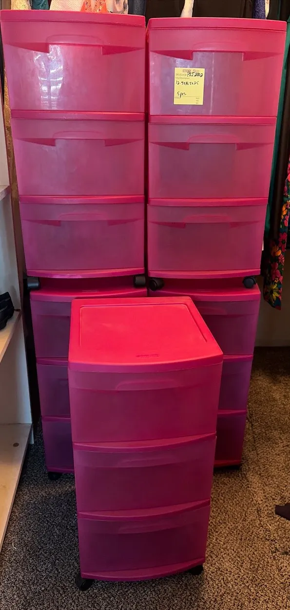 pink plastic dresser Large Pink 4 Drawer Plastic Rattan Storage Tower Unit Chest Office Home School
