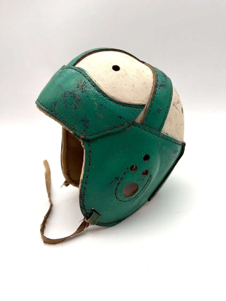 1924 football helmet 1924-1945s-Green-and-White-Leather-Football-Helmet-4-Strap