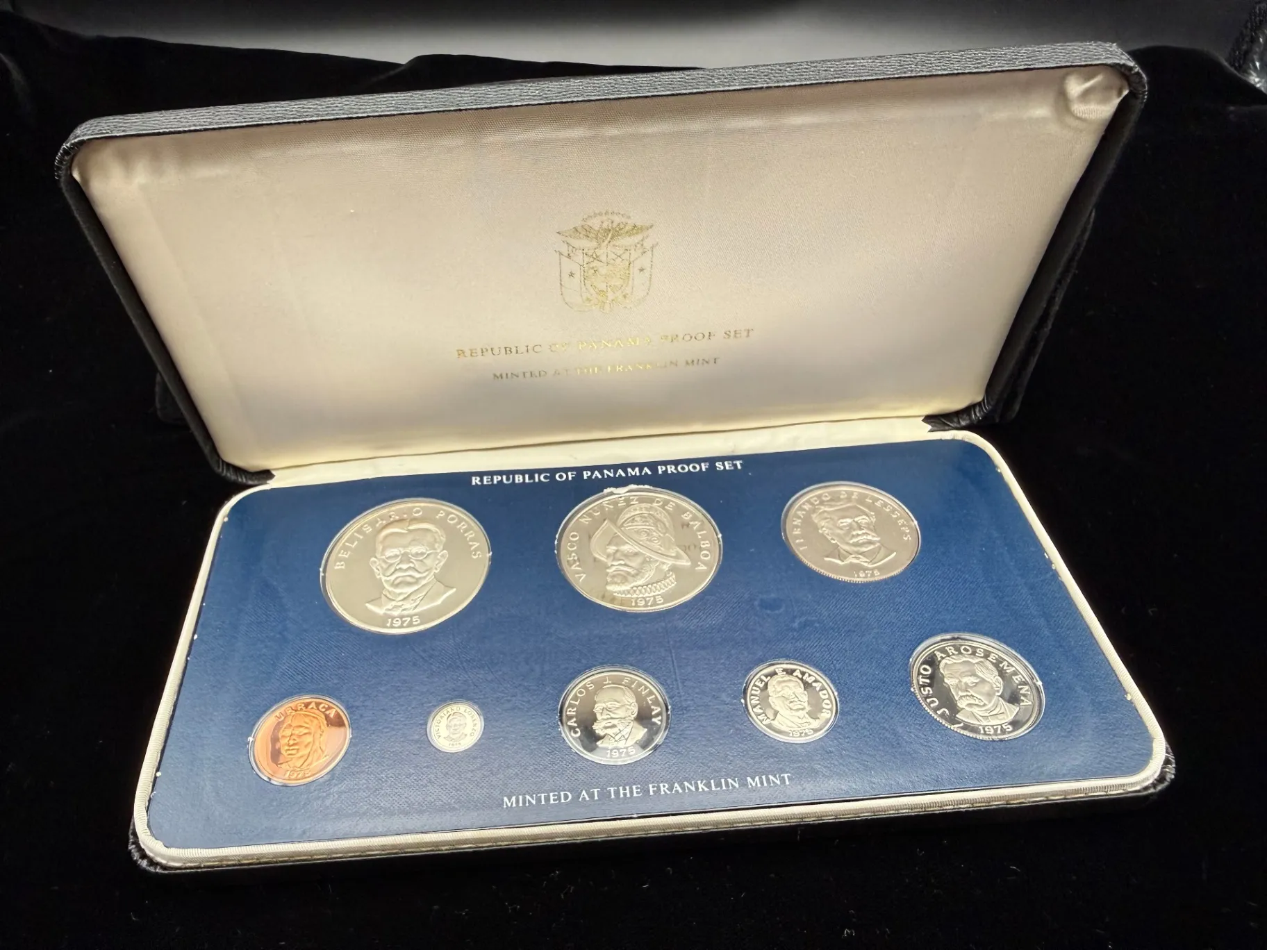 1975-Panama-Silver-Proof-Set-Franklin-Mint-9-Coin-Set-With-COA
